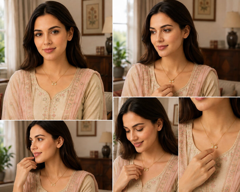 Stylish Twin Pendant Necklace with Crystal-Studded Bar Design