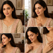 Stylish Twin Pendant Necklace with Crystal-Studded Bar Design