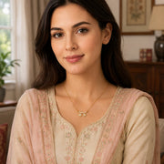 Stylish Twin Pendant Necklace with Crystal-Studded Bar Design