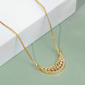 Stylish Half-Moon CZ Pendant Necklace with Sparkling Stone Accents