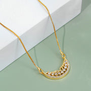 Stylish Half-Moon CZ Pendant Necklace with Sparkling Stone Accents