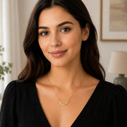 Stylish Half-Moon CZ Pendant Necklace with Sparkling Stone Accents