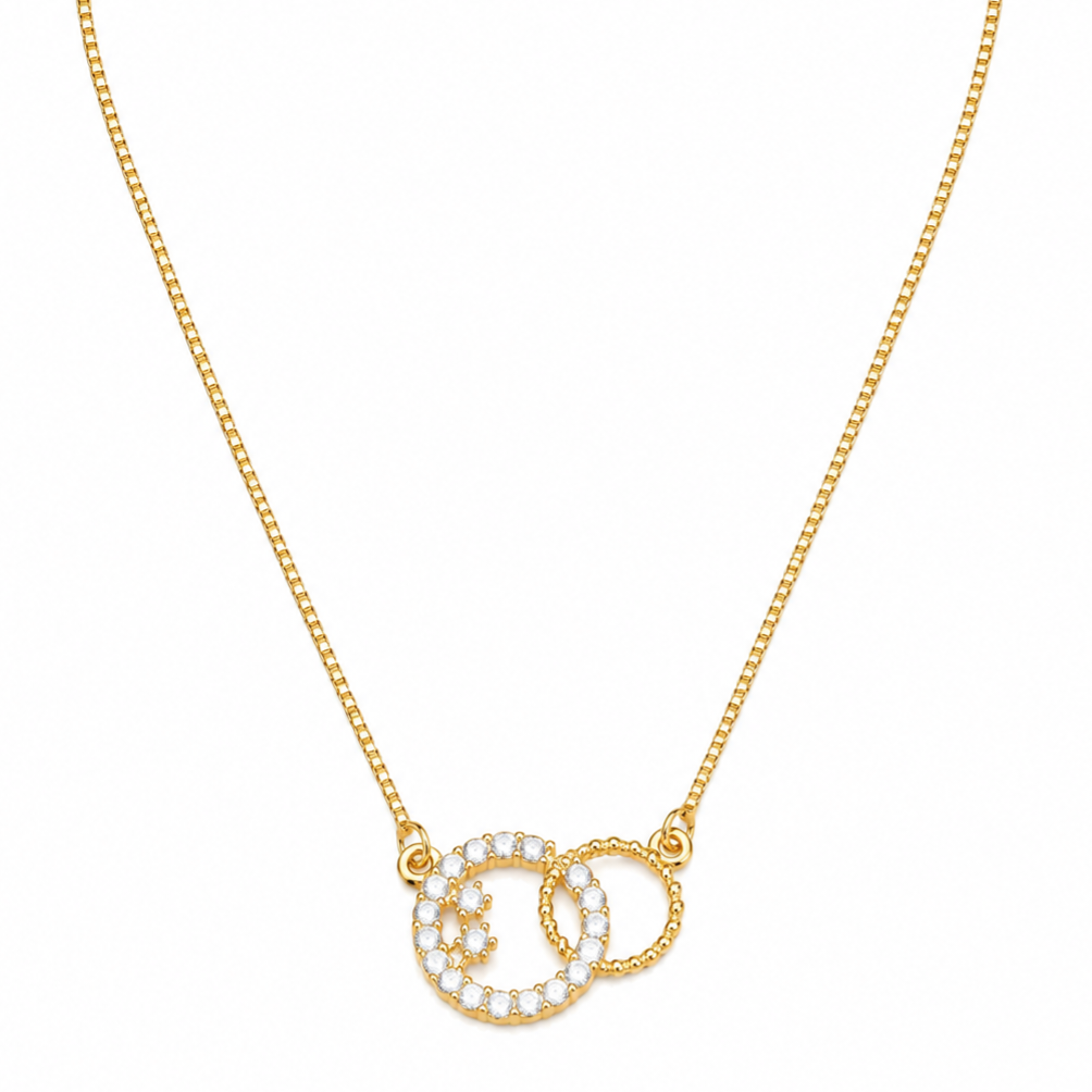 Elegant Interlocking Loop CZ Pendant Necklace with Sparkling Stone Detailing