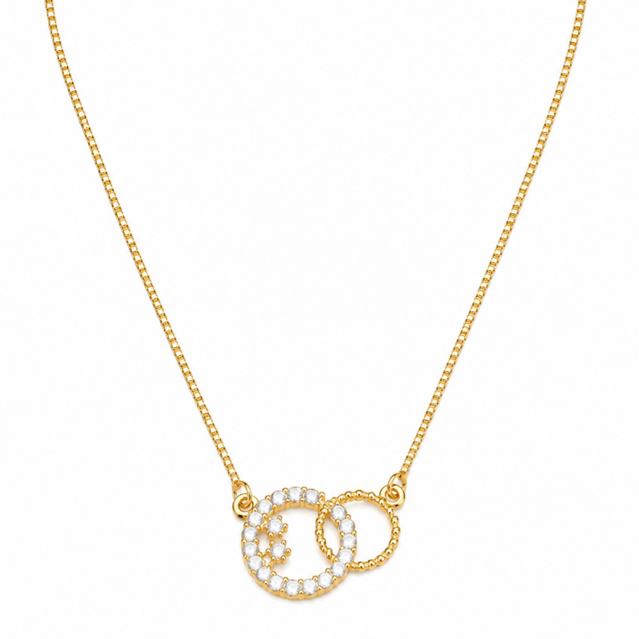 Elegant Interlocking Loop CZ Pendant Necklace with Sparkling Stone Detailing