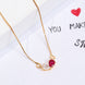 Stylish Double Heart Crystal Pendant Necklace with Red Gemstone Accent