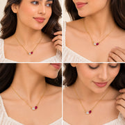 Stylish Double Heart Crystal Pendant Necklace with Red Gemstone Accent
