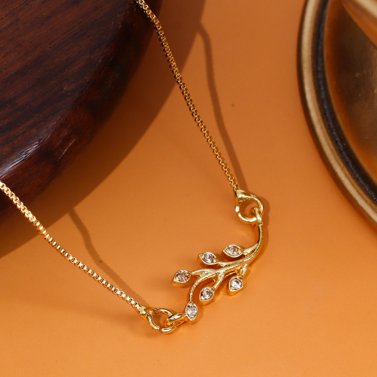 Delicate Floral Vine Crystal Pendant Necklace with CZ Stone Accents