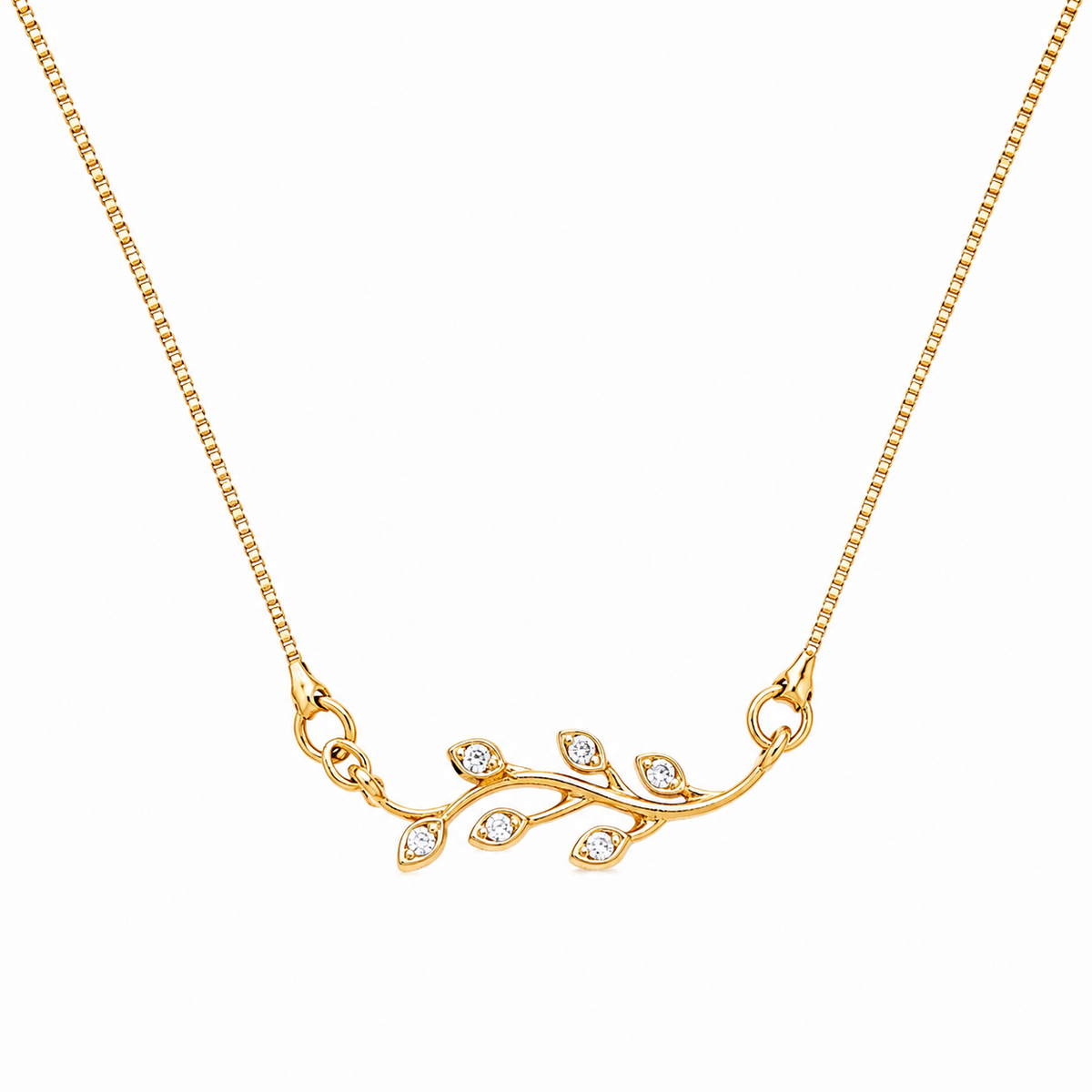 Delicate Floral Vine Crystal Pendant Necklace with CZ Stone Accents