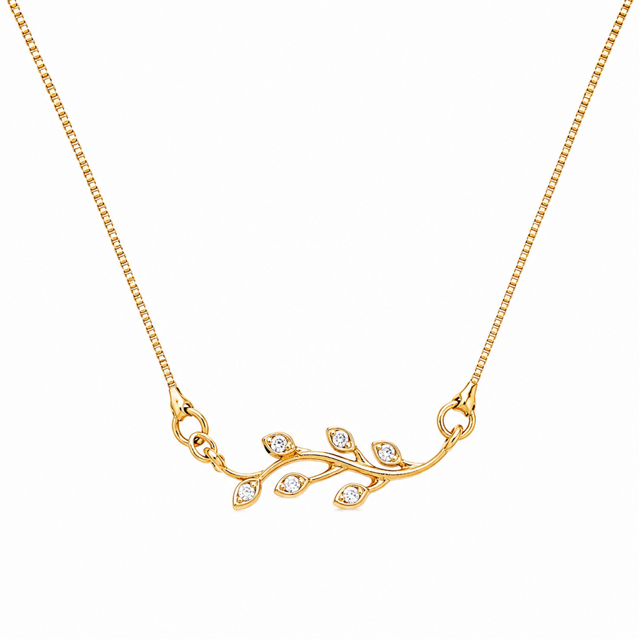 Delicate Floral Vine Crystal Pendant Necklace with CZ Stone Accents