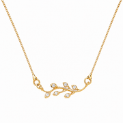Delicate Floral Vine Crystal Pendant Necklace with CZ Stone Accents