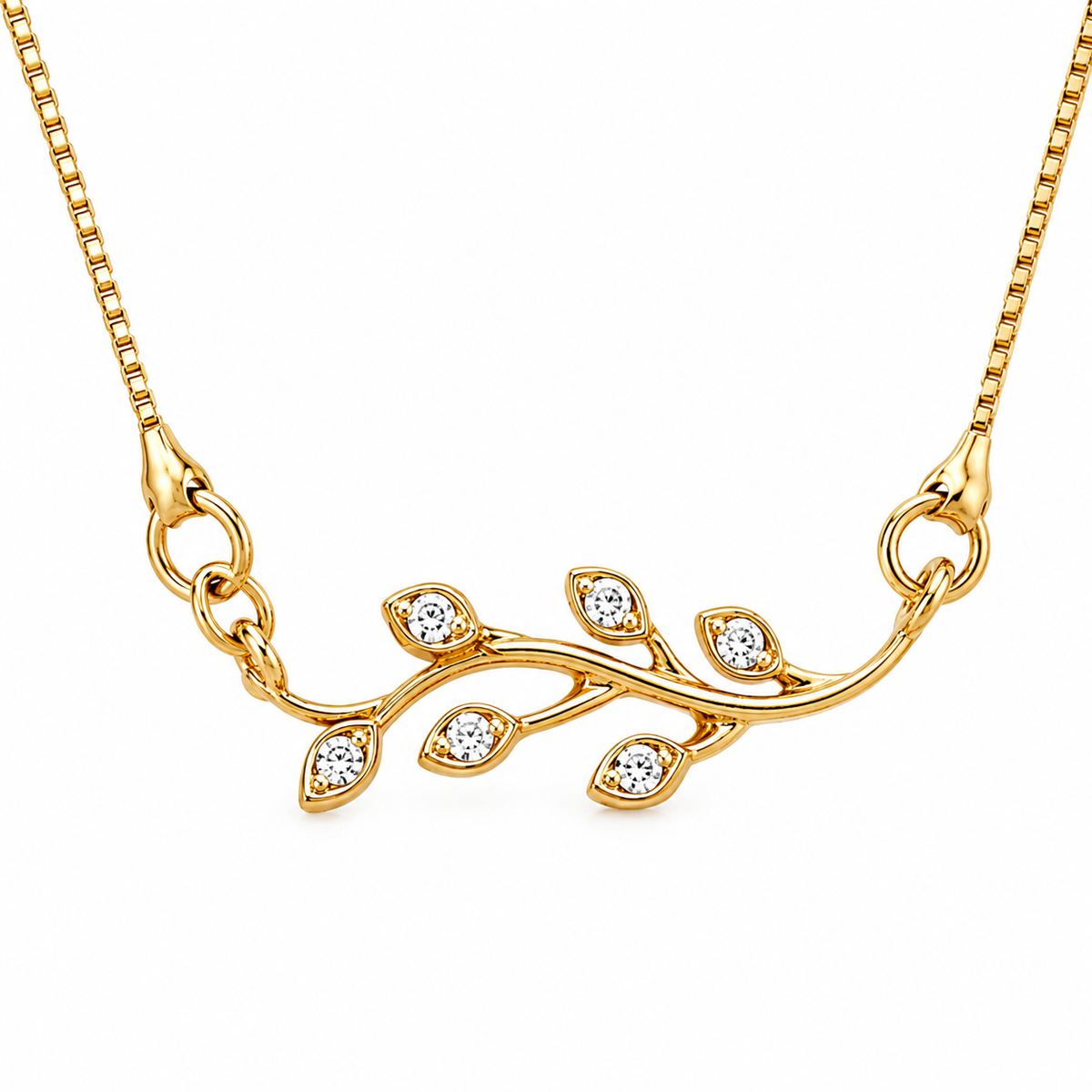 Delicate Floral Vine Crystal Pendant Necklace with CZ Stone Accents