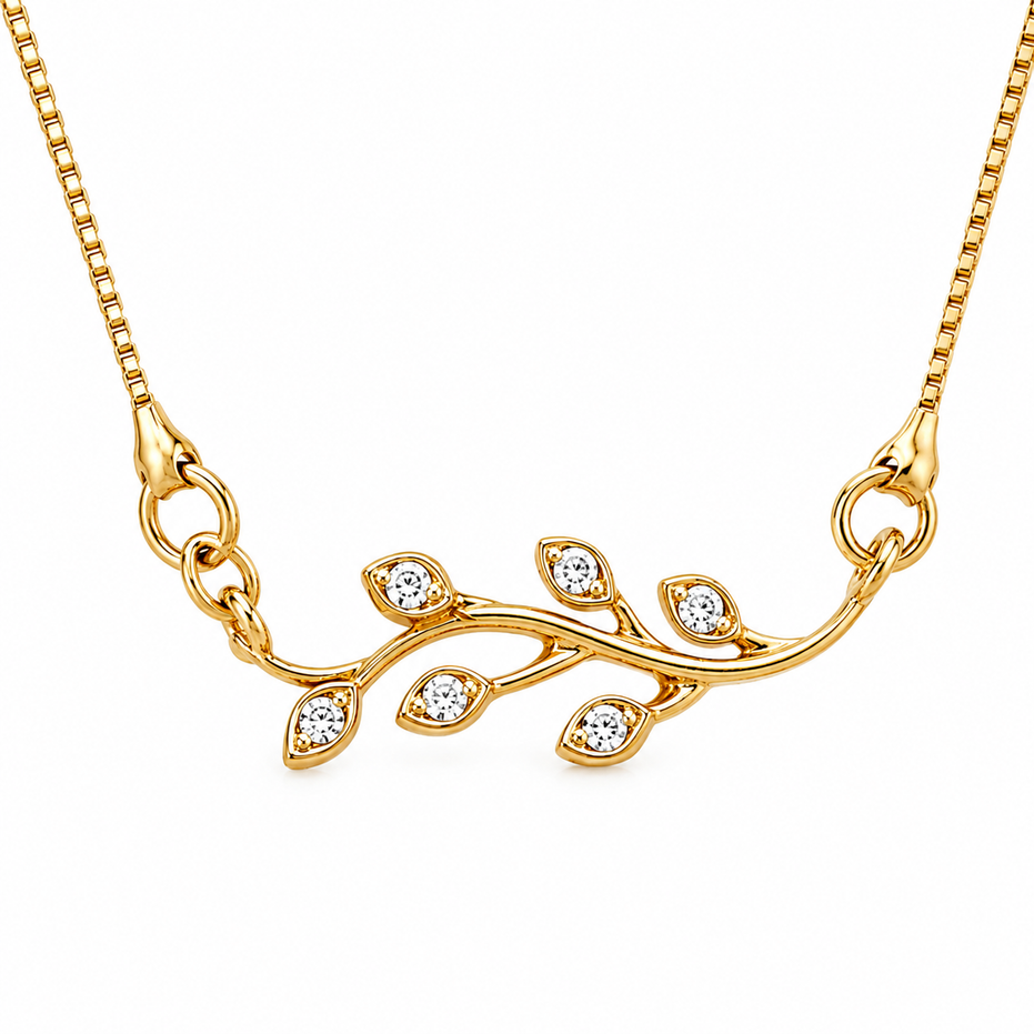 Delicate Floral Vine Crystal Pendant Necklace with CZ Stone Accents
