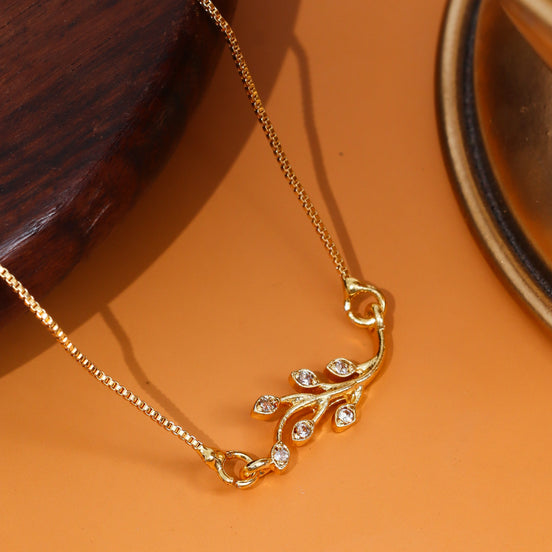Delicate Floral Vine Crystal Pendant Necklace with CZ Stone Accents