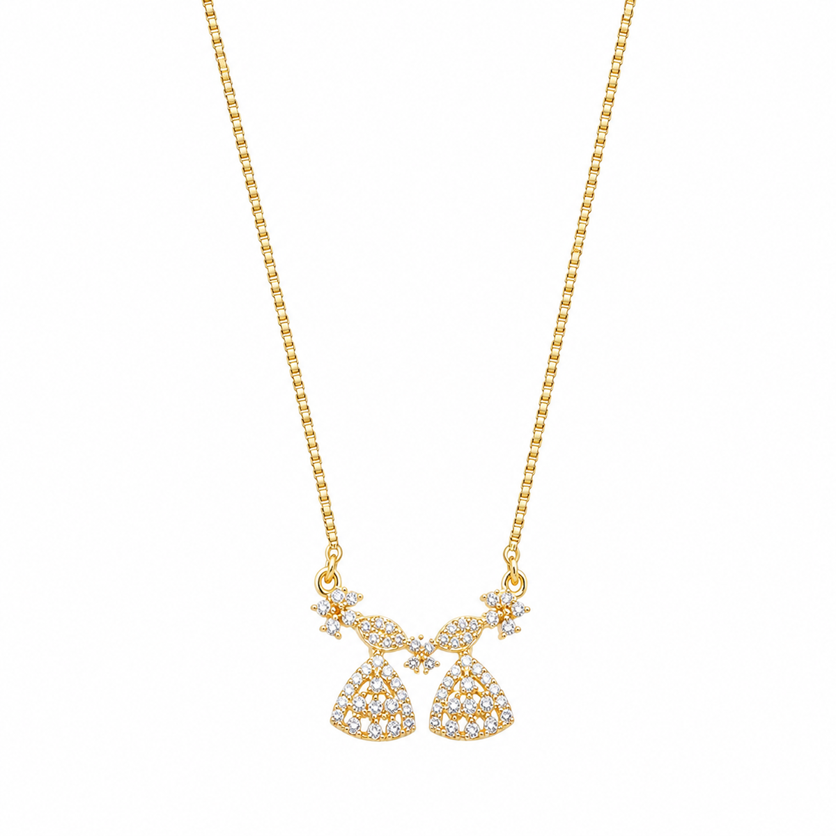 Elegant Bell Charm CZ Pendant Necklace with Floral Detailing