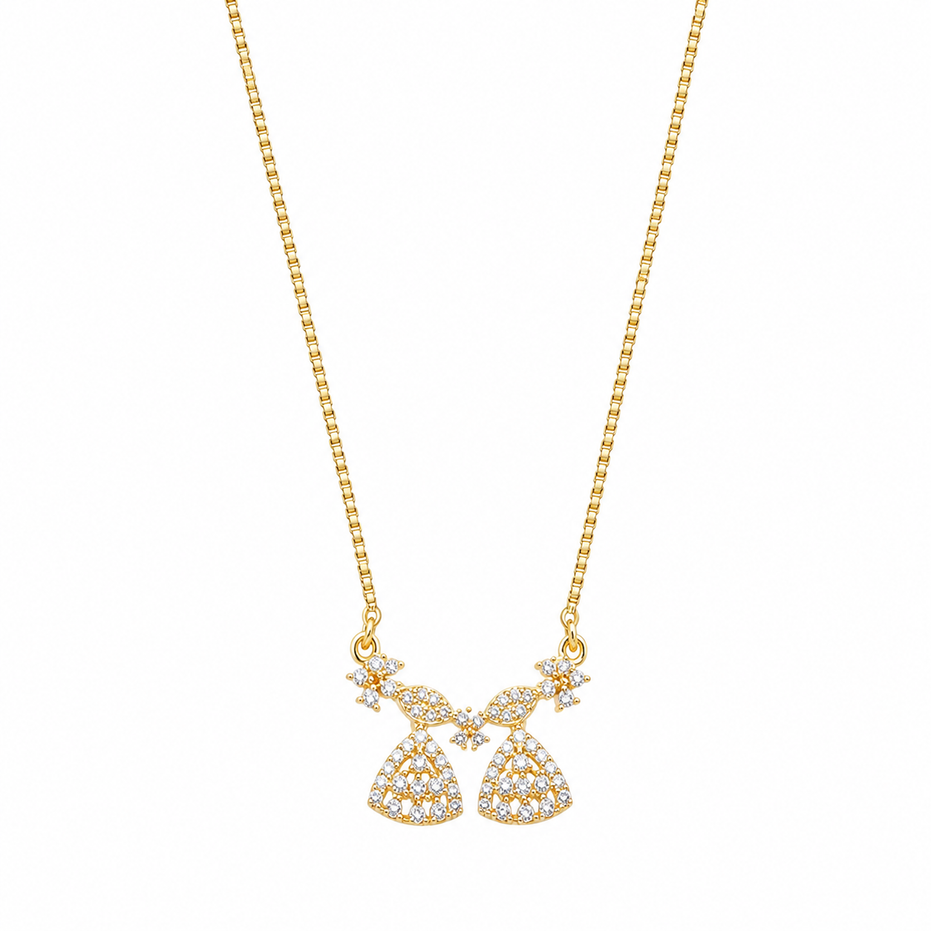 Elegant Bell Charm CZ Pendant Necklace with Floral Detailing