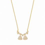Elegant Bell Charm CZ Pendant Necklace with Floral Detailing