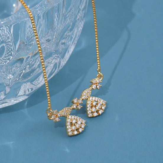 Elegant Bell Charm CZ Pendant Necklace with Floral Detailing