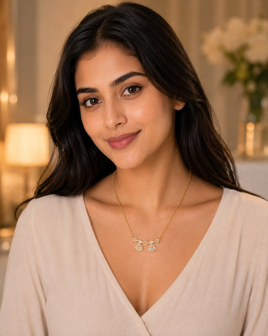Elegant Bell Charm CZ Pendant Necklace with Floral Detailing