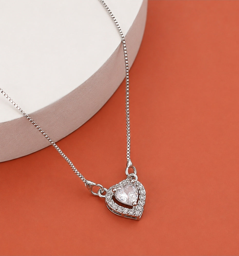 Heart-Shaped Crystal Pendant Necklace with CZ Stone Detailing