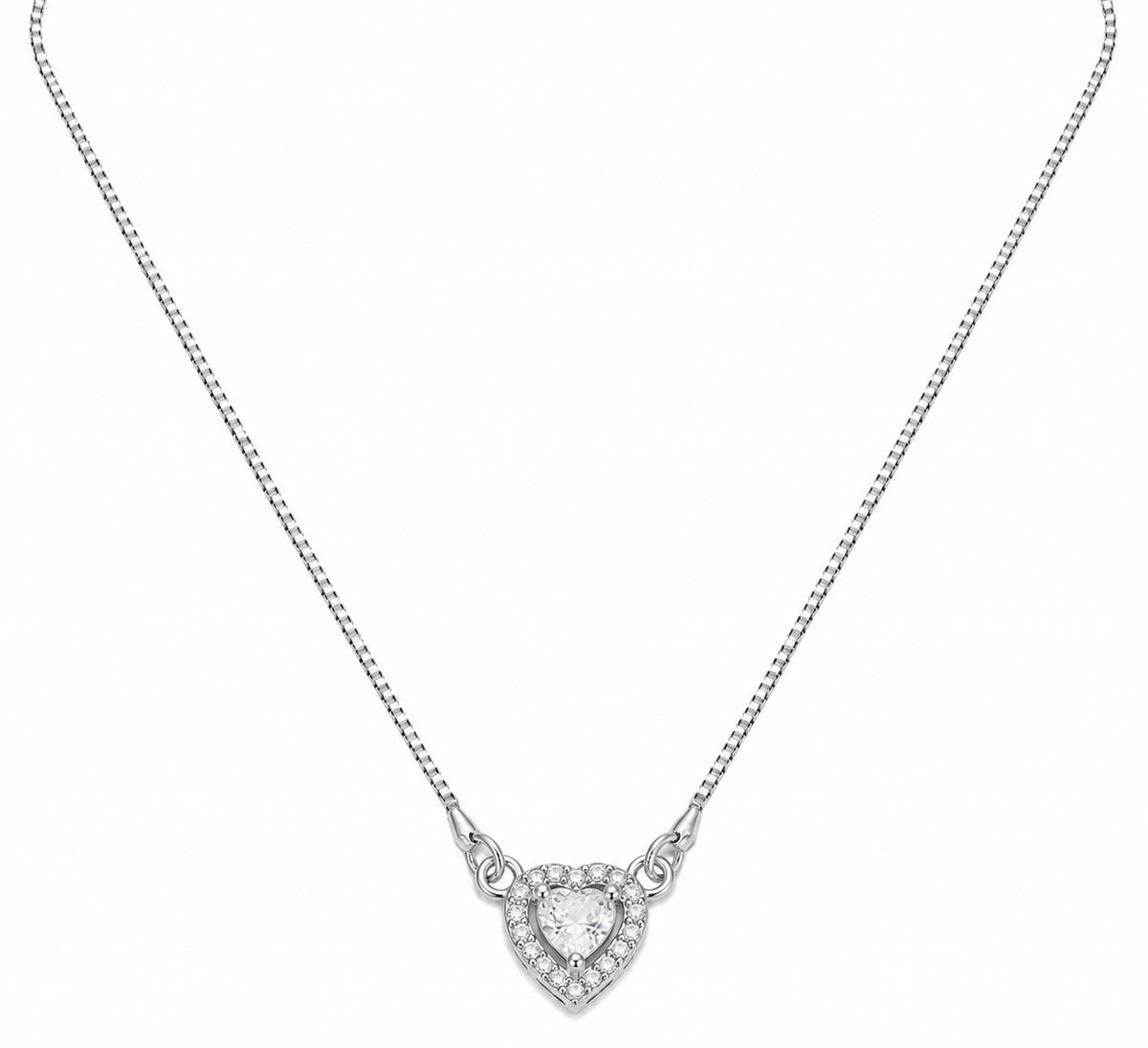 Heart-Shaped Crystal Pendant Necklace with CZ Stone Detailing