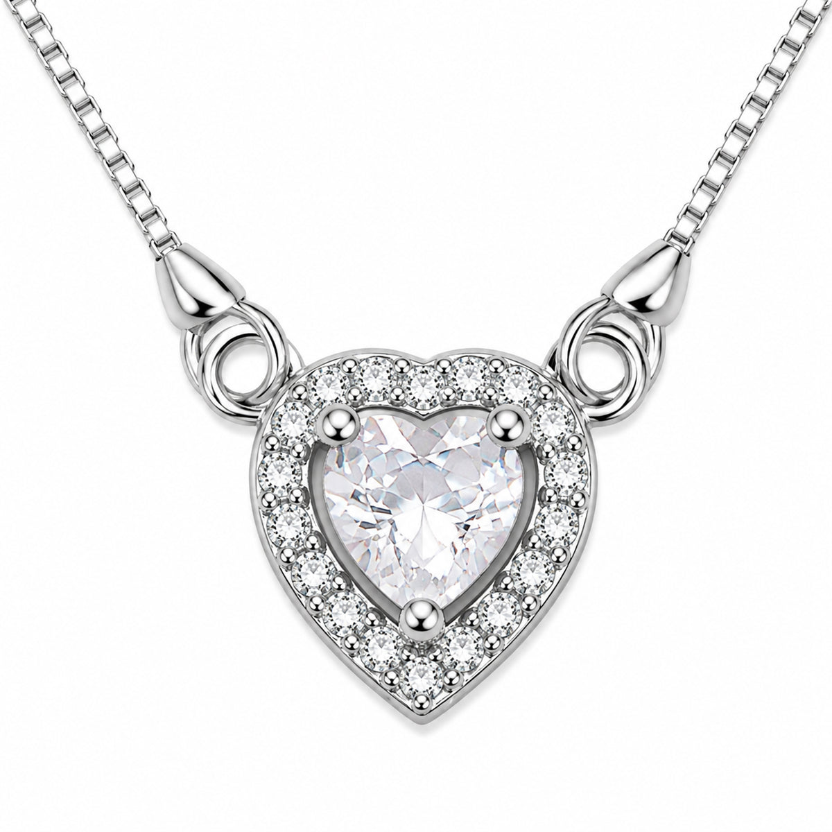 Heart-Shaped Crystal Pendant Necklace with CZ Stone Detailing