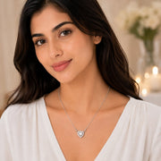 Heart-Shaped Crystal Pendant Necklace with CZ Stone Detailing