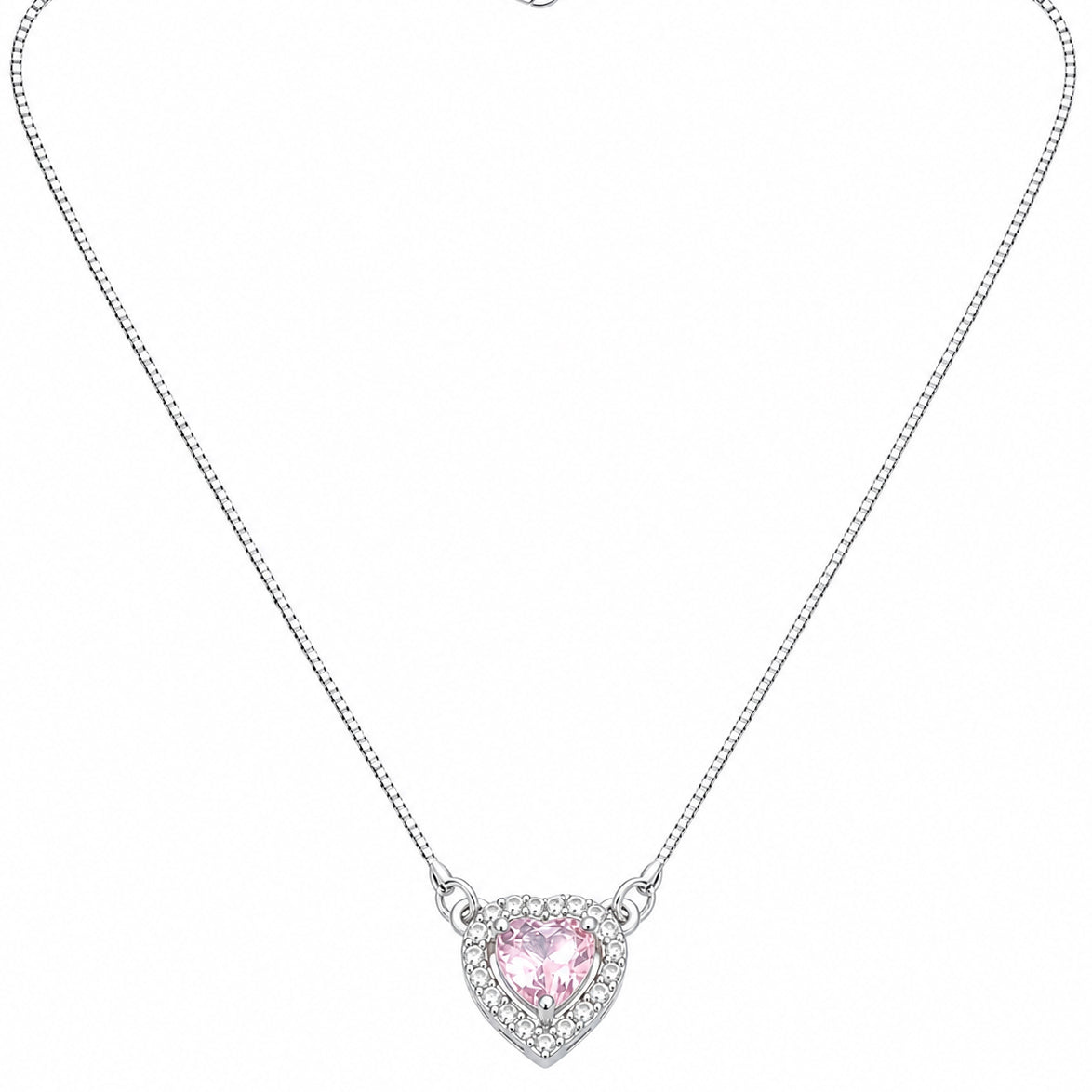 Heart-Shaped Crystal Pendant Necklace with CZ Stone Detailing
