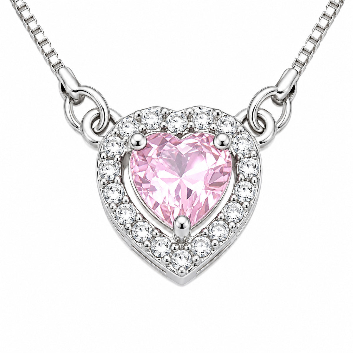 Heart-Shaped Crystal Pendant Necklace with CZ Stone Detailing