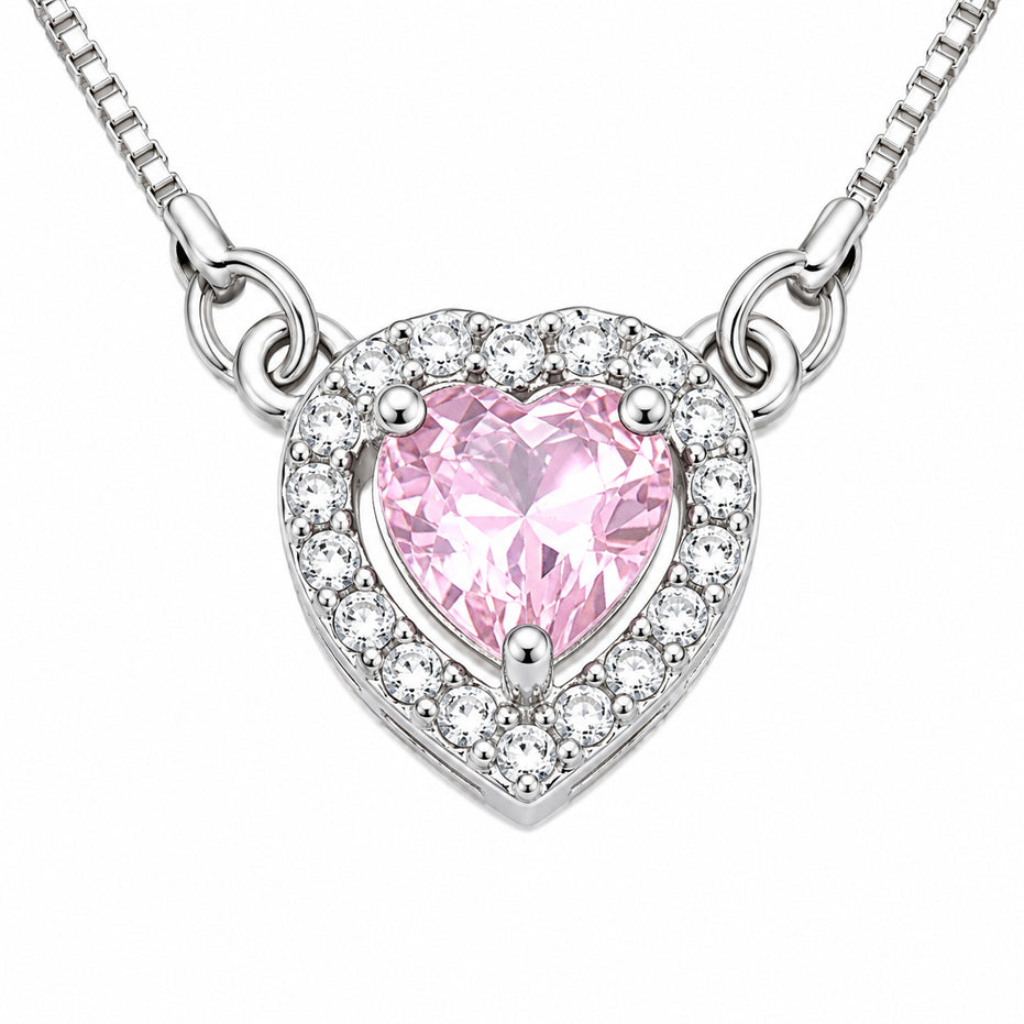 Heart-Shaped Crystal Pendant Necklace with CZ Stone Detailing