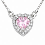 Heart-Shaped Crystal Pendant Necklace with CZ Stone Detailing