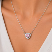 Heart-Shaped Crystal Pendant Necklace with CZ Stone Detailing