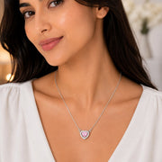 Heart-Shaped Crystal Pendant Necklace with CZ Stone Detailing
