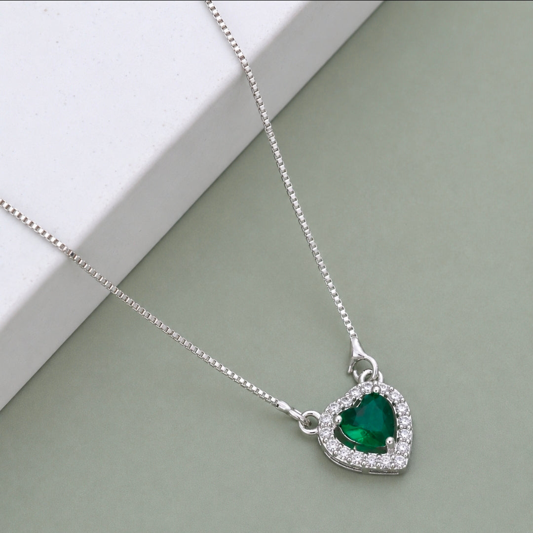 Heart-Shaped Crystal Pendant Necklace with CZ Stone Detailing