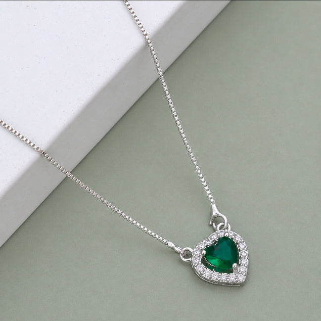 Heart-Shaped Crystal Pendant Necklace with CZ Stone Detailing