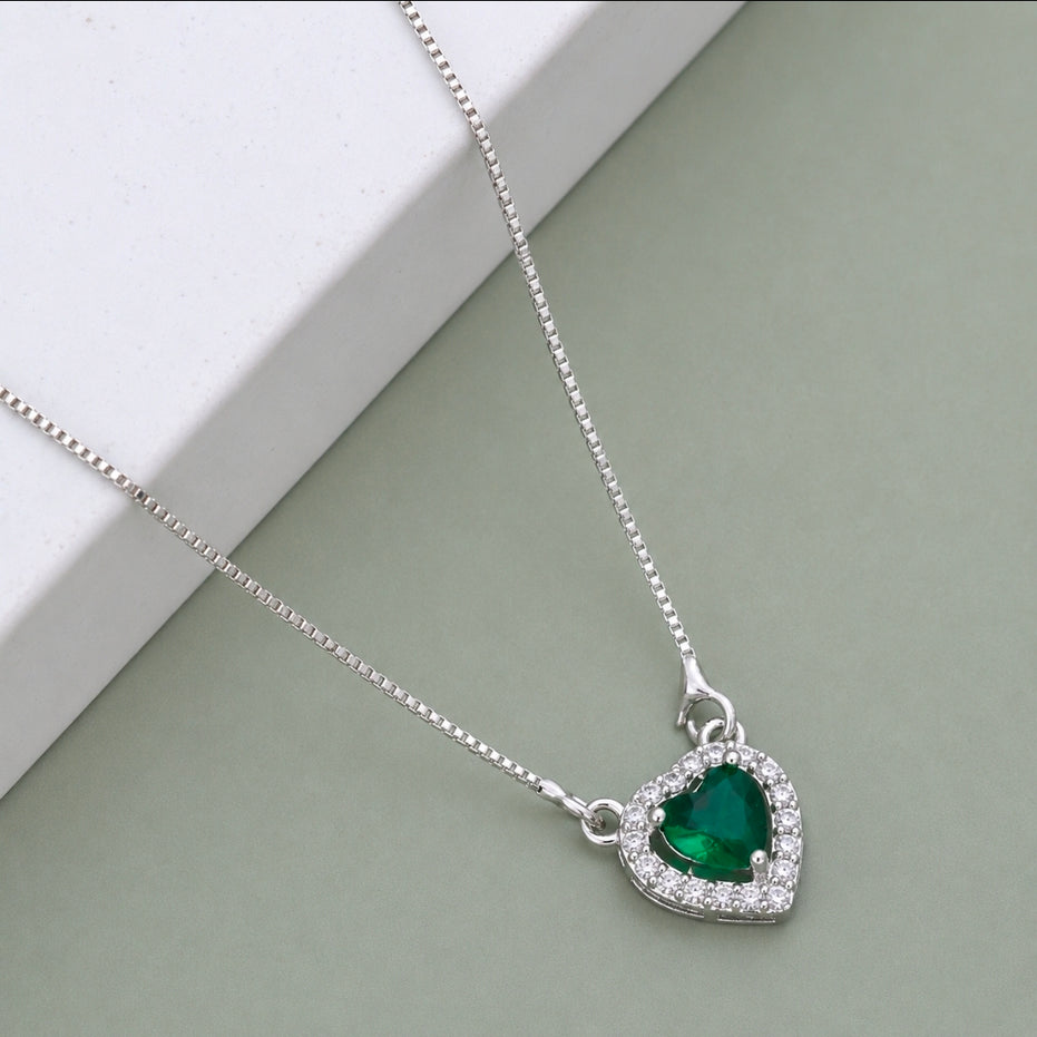 Heart-Shaped Crystal Pendant Necklace with CZ Stone Detailing