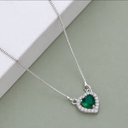 Heart-Shaped Crystal Pendant Necklace with CZ Stone Detailing