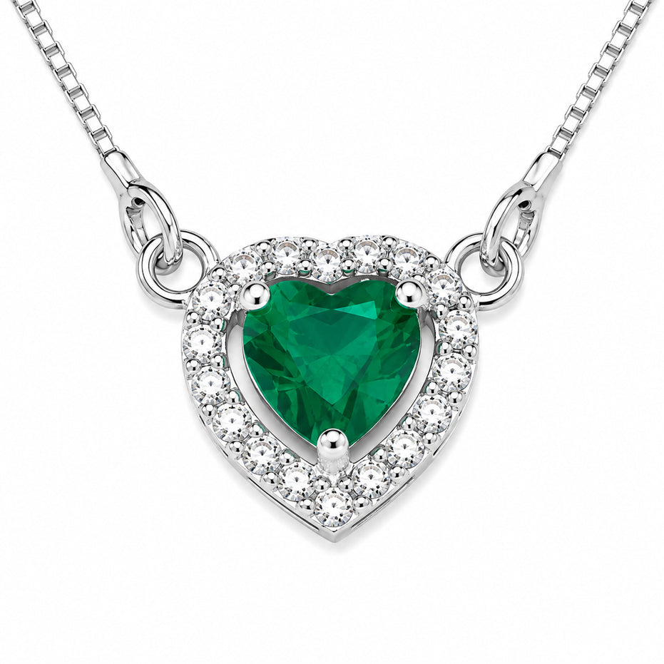 Heart-Shaped Crystal Pendant Necklace with CZ Stone Detailing