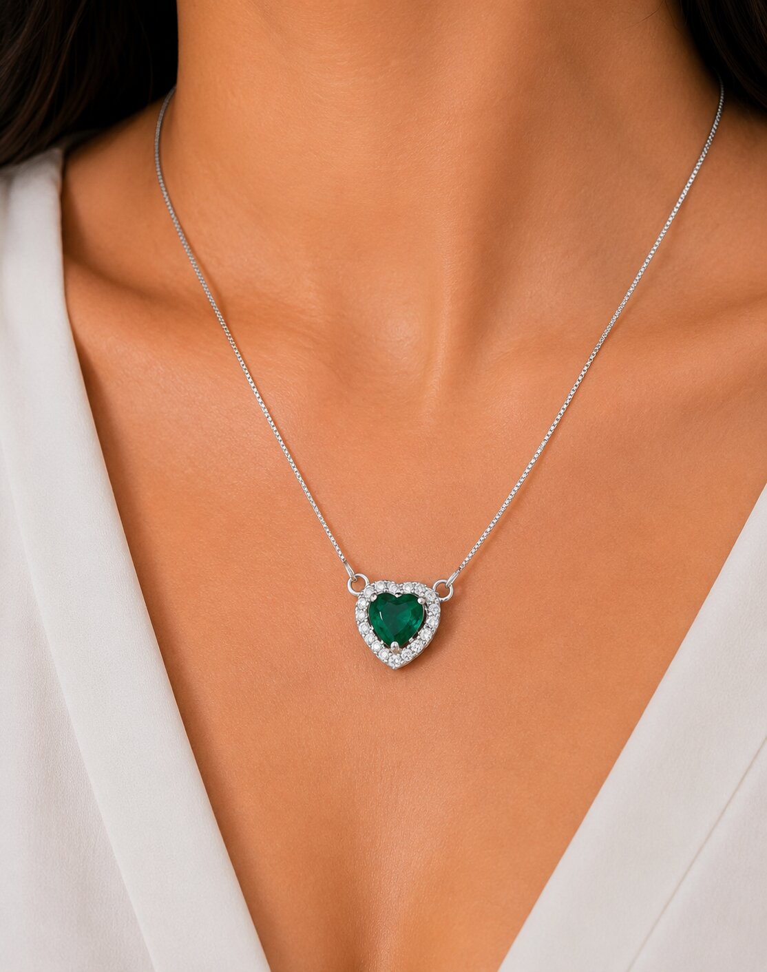 Heart-Shaped Crystal Pendant Necklace with CZ Stone Detailing