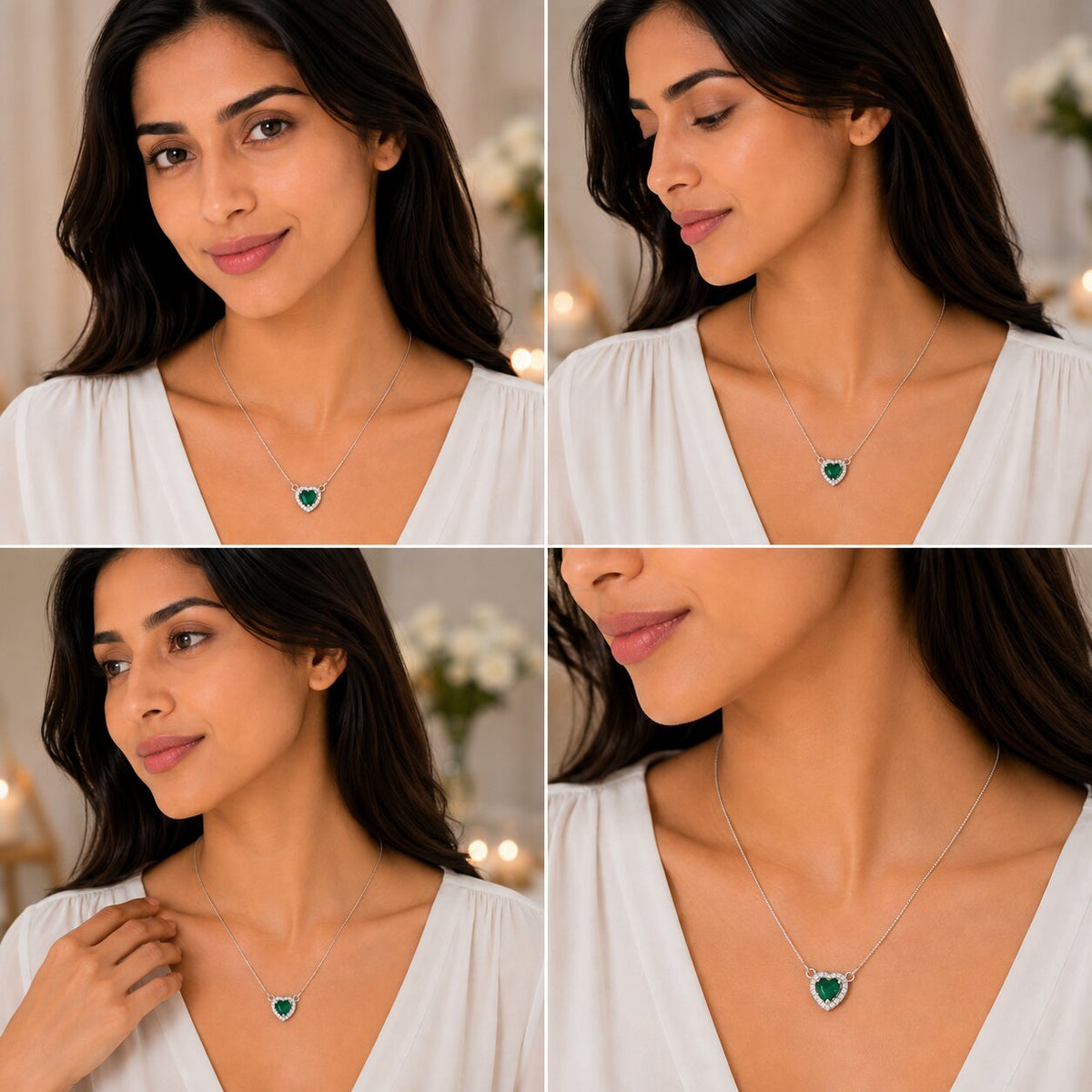 Heart-Shaped Crystal Pendant Necklace with CZ Stone Detailing