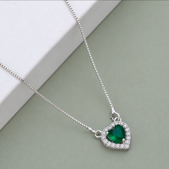 Heart-Shaped Crystal Pendant Necklace with CZ Stone Detailing