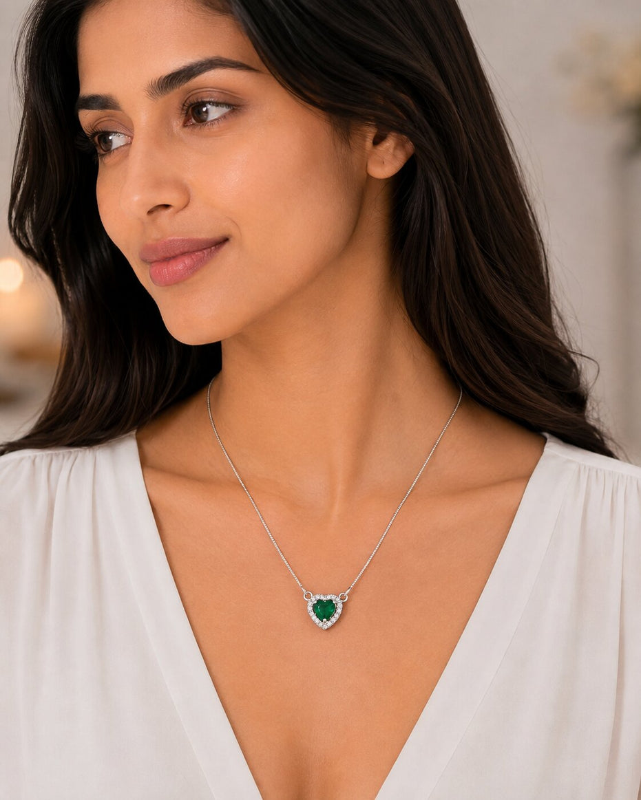 Heart-Shaped Crystal Pendant Necklace with CZ Stone Detailing