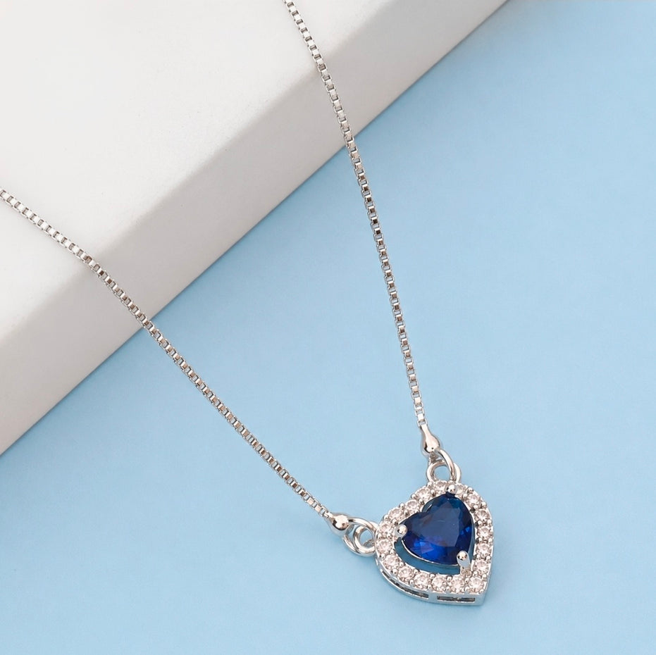 Heart-Shaped Crystal Pendant Necklace with CZ Stone Detailing