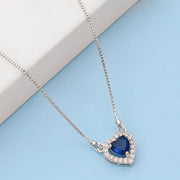 Heart-Shaped Crystal Pendant Necklace with CZ Stone Detailing