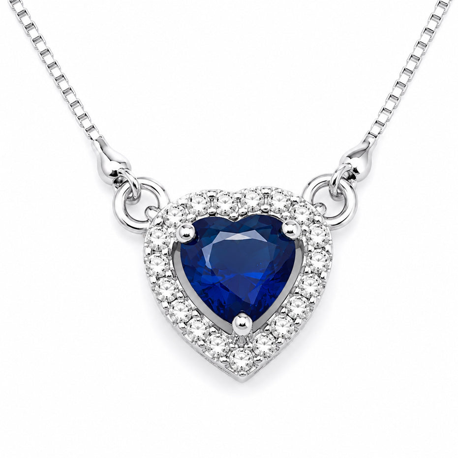 Heart-Shaped Crystal Pendant Necklace with CZ Stone Detailing