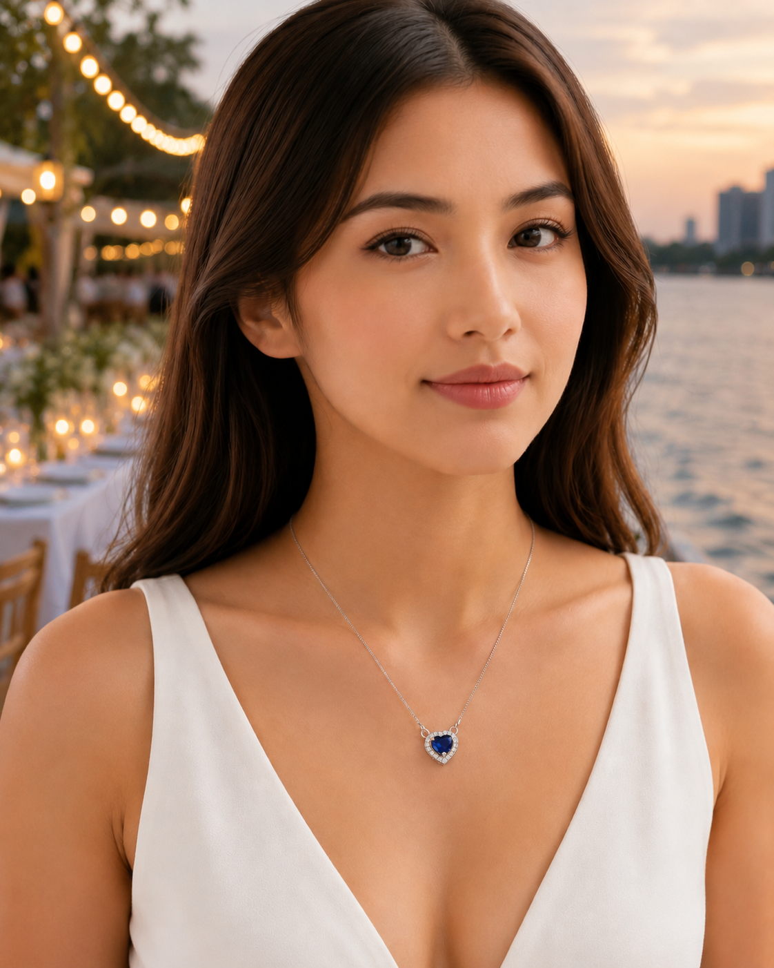 Heart-Shaped Crystal Pendant Necklace with CZ Stone Detailing
