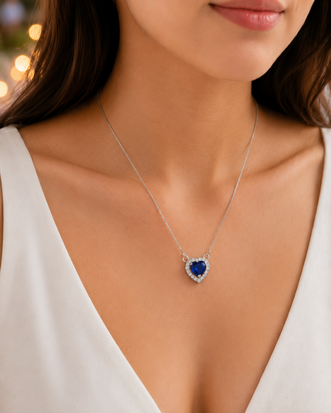 Heart-Shaped Crystal Pendant Necklace with CZ Stone Detailing