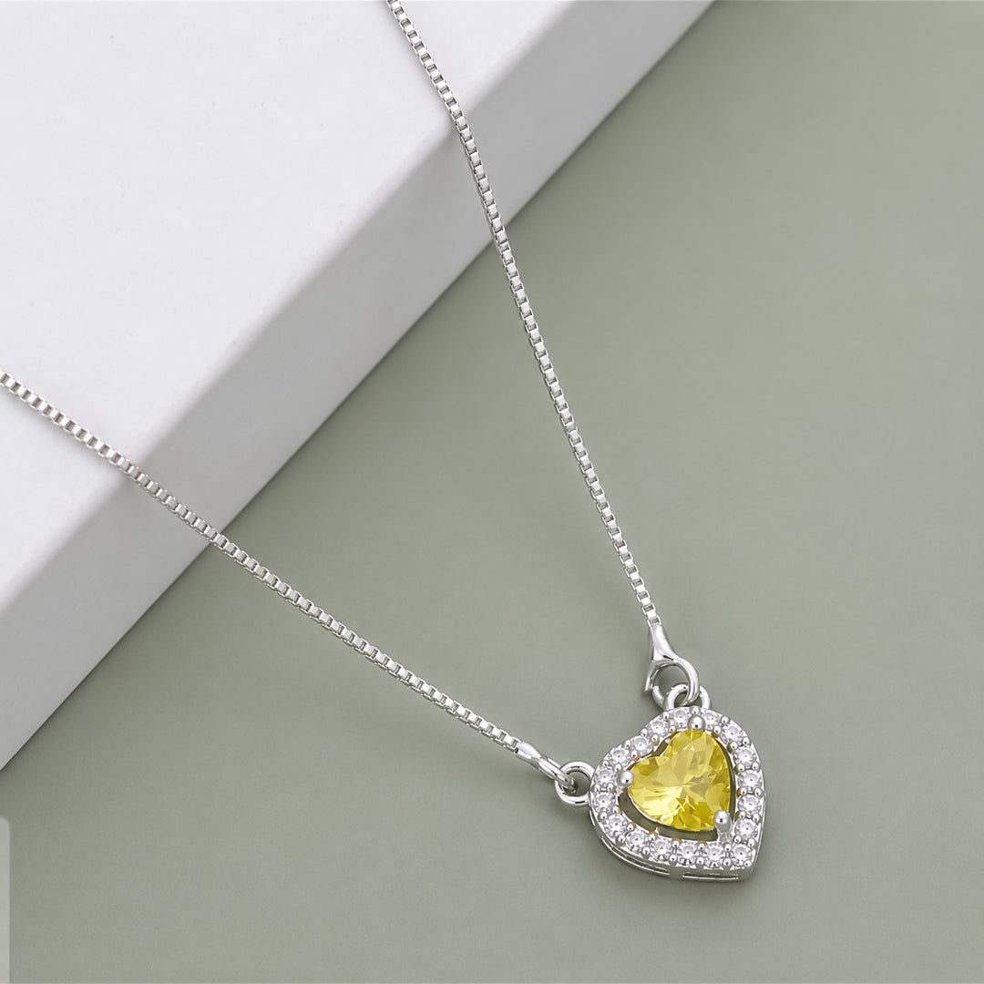 Heart-Shaped Crystal Pendant Necklace with CZ Stone Detailing