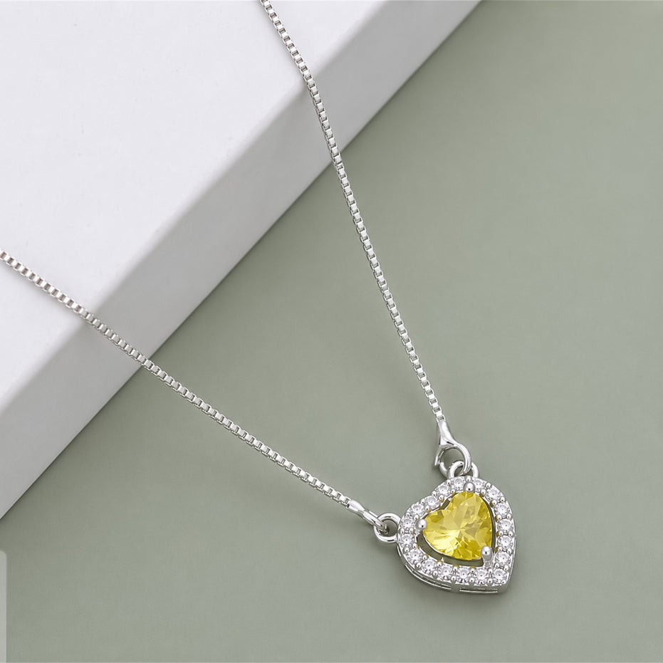 Heart-Shaped Crystal Pendant Necklace with CZ Stone Detailing