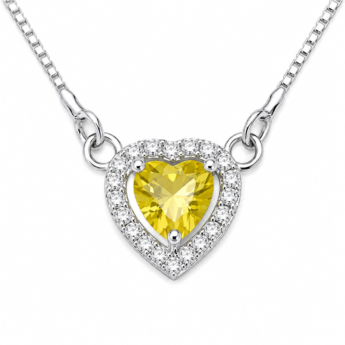 Heart-Shaped Crystal Pendant Necklace with CZ Stone Detailing