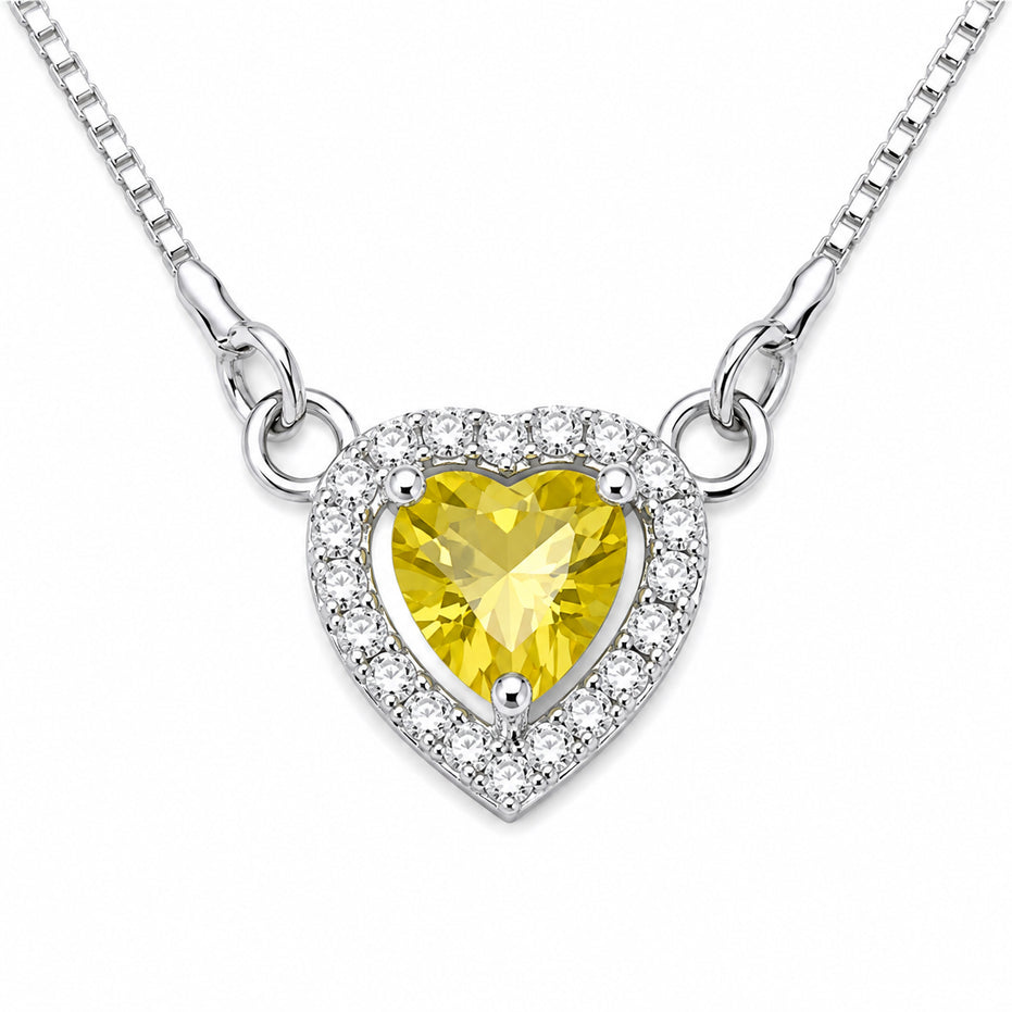 Heart-Shaped Crystal Pendant Necklace with CZ Stone Detailing